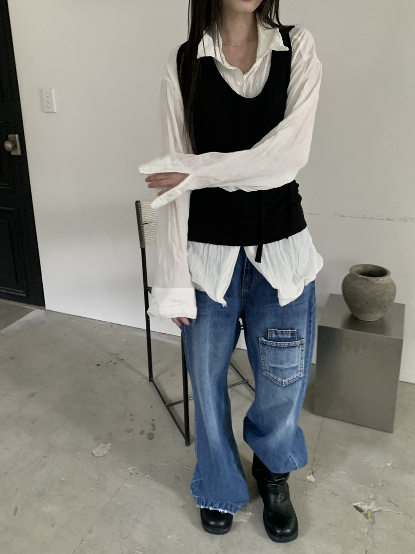 ENHANCE東大門實拍女士新款時尚推薦熱賣人氣休閑牛仔褲口袋ENHANCE/HOPESMORE牛仔褲