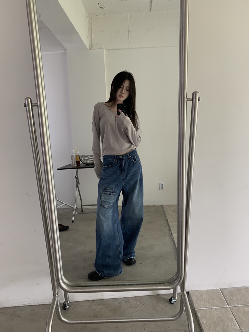 ENHANCE東大門實拍女士新款時尚推薦熱賣人氣休閑牛仔褲口袋ENHANCE/HOPESMORE牛仔褲