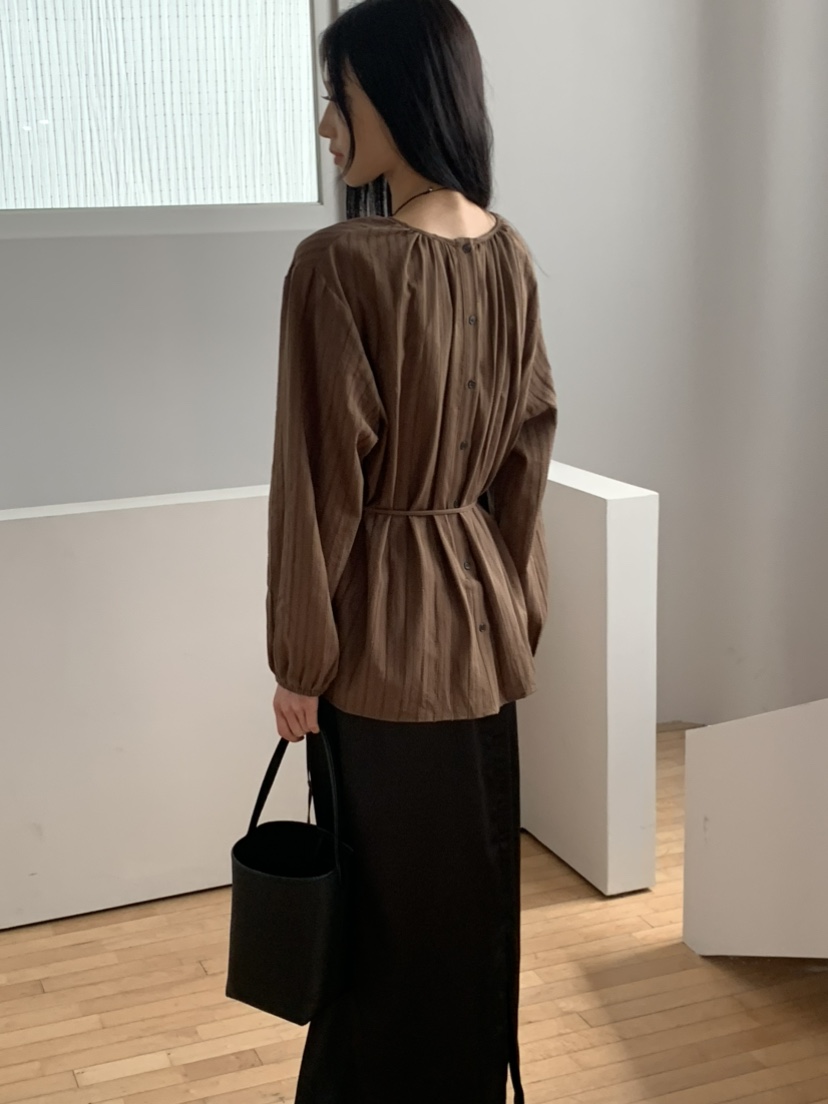 LOGON韓國代購女裝新款推薦休閑人氣熱賣時尚襯衫蕾絲衫含繩LOGON襯衫/蕾絲衫