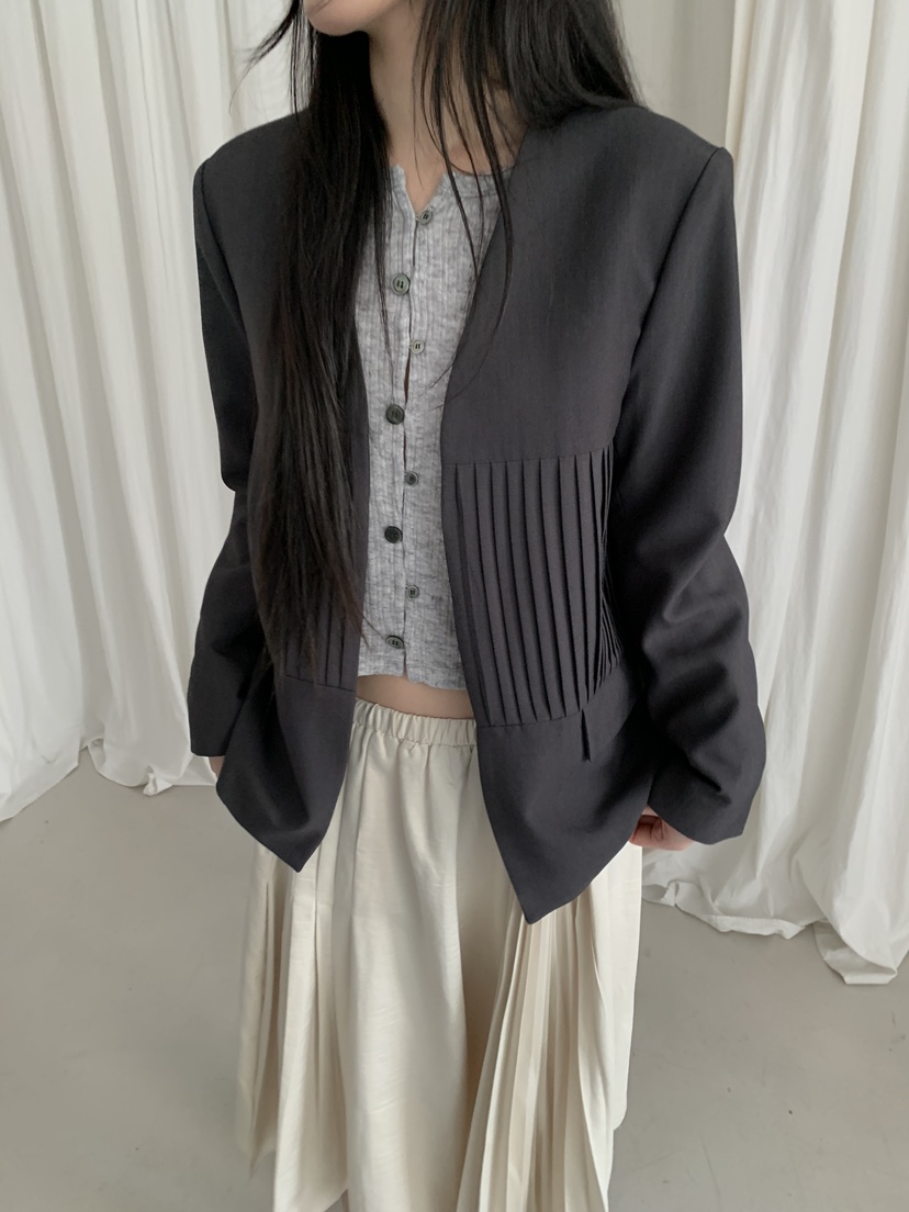 ENHANCE東大門代購女裝新品熱賣時尚推薦休閑人氣夾克褶裥ENHANCE/HOPESMORE夾克