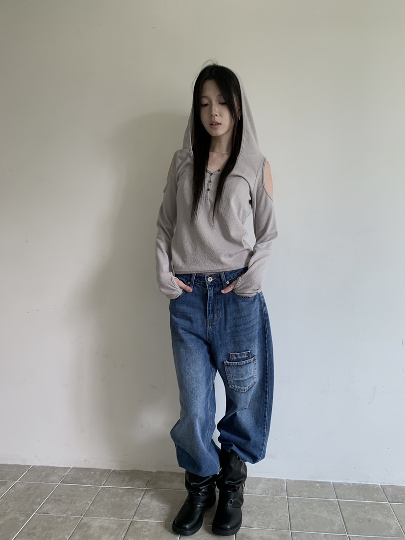 ENHANCE東大門實拍26秋季新品時尚長袖T恤連帽衫保暖紐扣ENHANCE/HOPESMORE長袖T恤