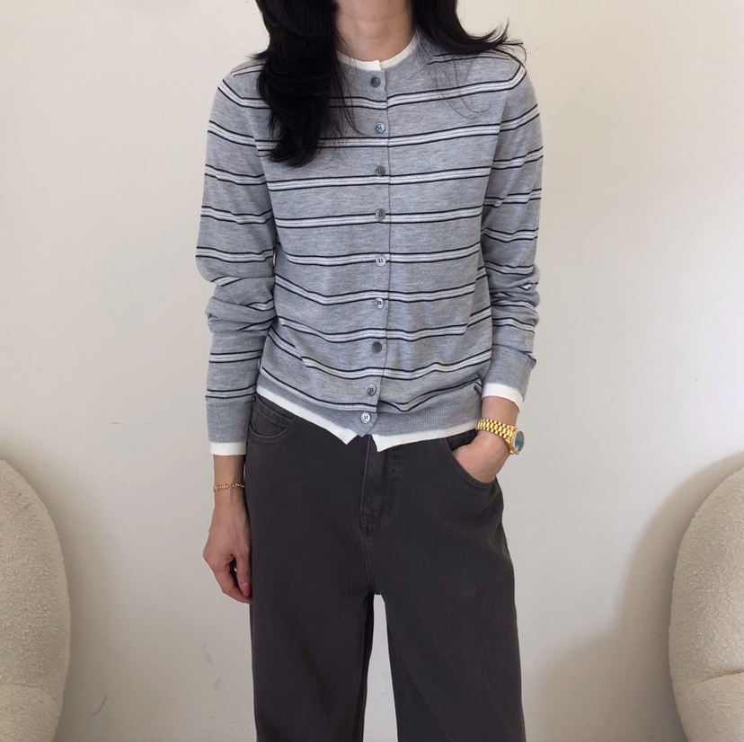 GLAD SOME東大門直郵26秋冬新款休閑針織衫假兩件撞色開衫條紋GLAD SOME針織衫