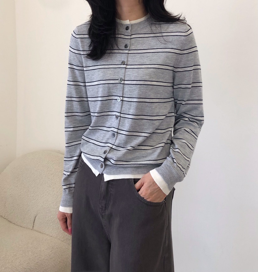 GLAD SOME東大門直郵26秋冬新款休閑針織衫假兩件撞色開衫條紋GLAD SOME針織衫