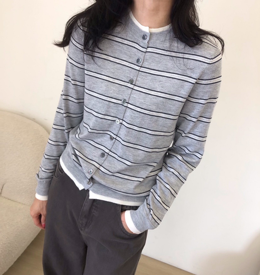 GLAD SOME東大門直郵26秋冬新款休閑針織衫假兩件撞色開衫條紋GLAD SOME針織衫