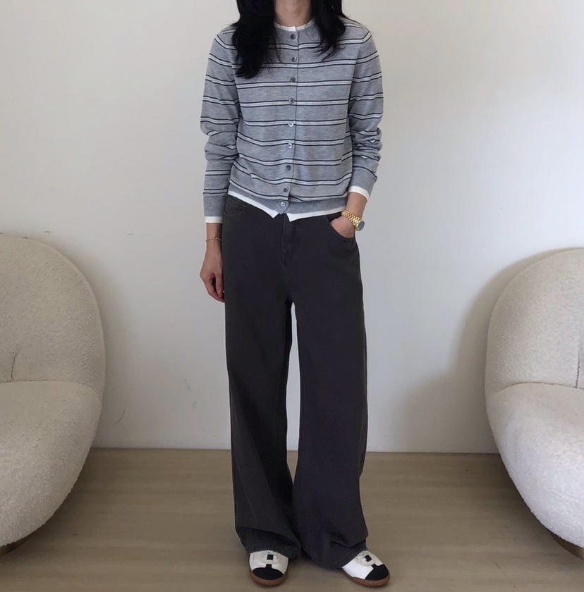 GLAD SOME東大門直郵26秋冬新款休閑針織衫假兩件撞色開衫條紋GLAD SOME針織衫