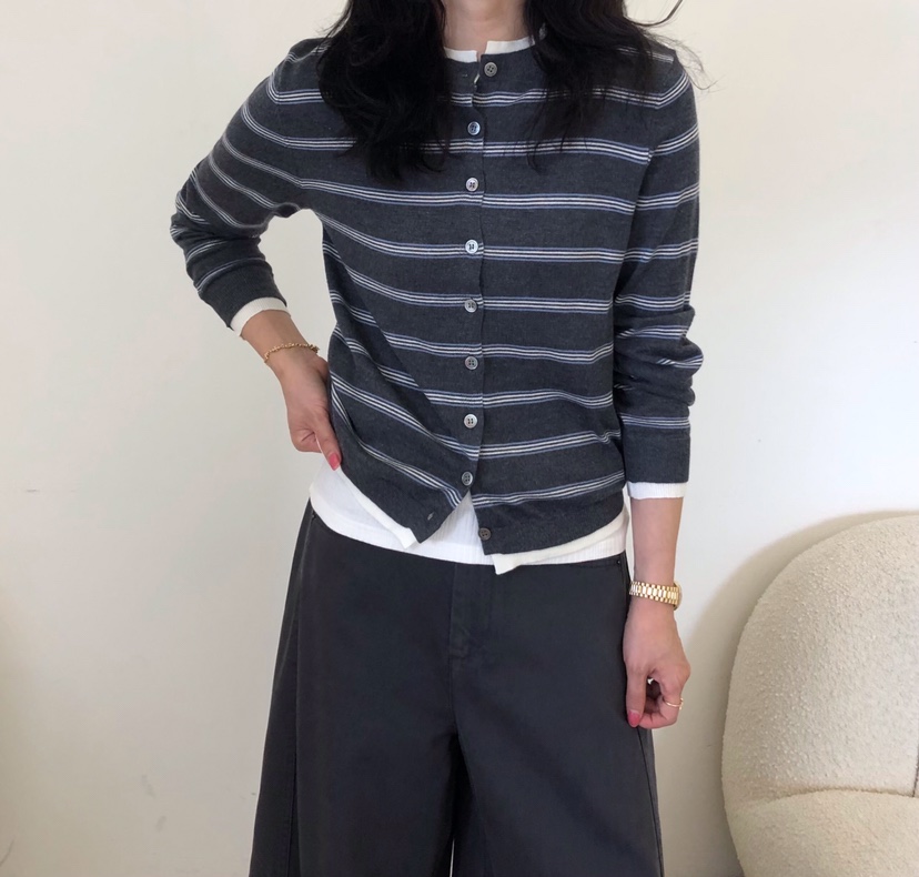 GLAD SOME東大門直郵26秋冬新款休閑針織衫假兩件撞色開衫條紋GLAD SOME針織衫