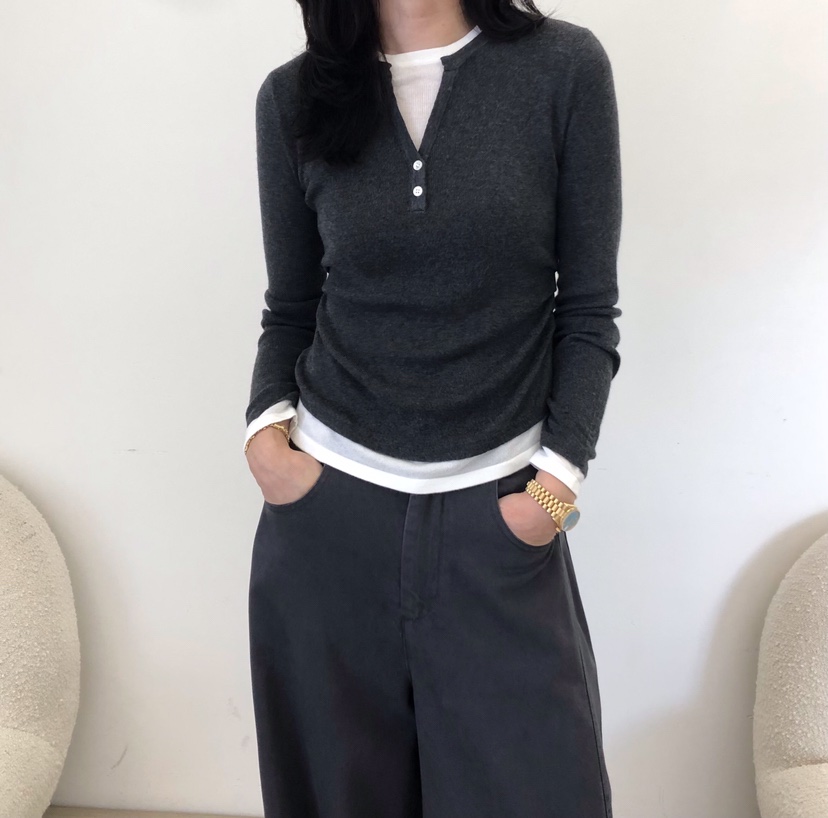 GLAD SOME韓國直郵女士新品人氣真品休閑針織衫假兩件褶皺GLAD SOME針織衫