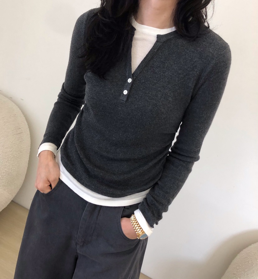 GLAD SOME韓國直郵女士新品人氣真品休閑針織衫假兩件褶皺GLAD SOME針織衫