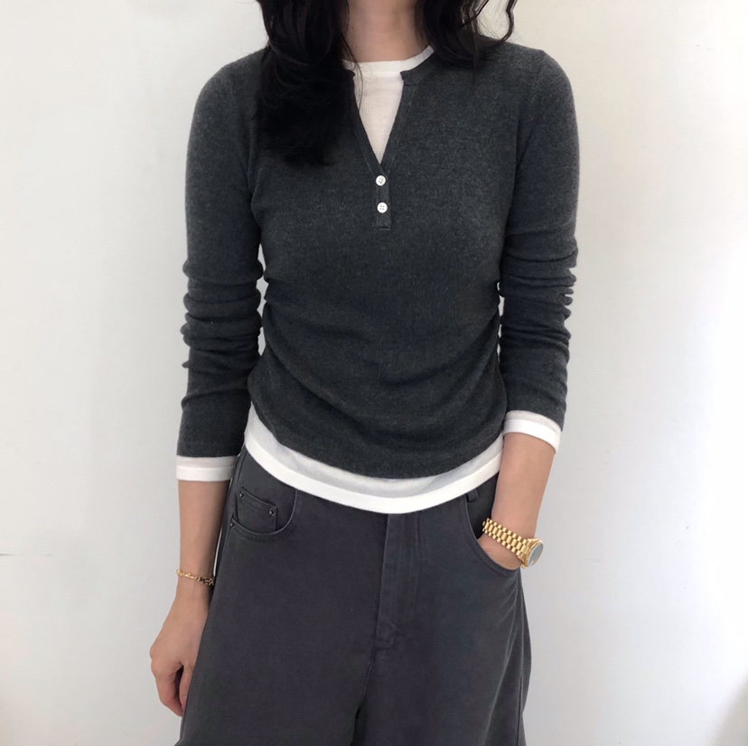 GLAD SOME韓國直郵女士新品人氣真品休閑針織衫假兩件褶皺GLAD SOME針織衫