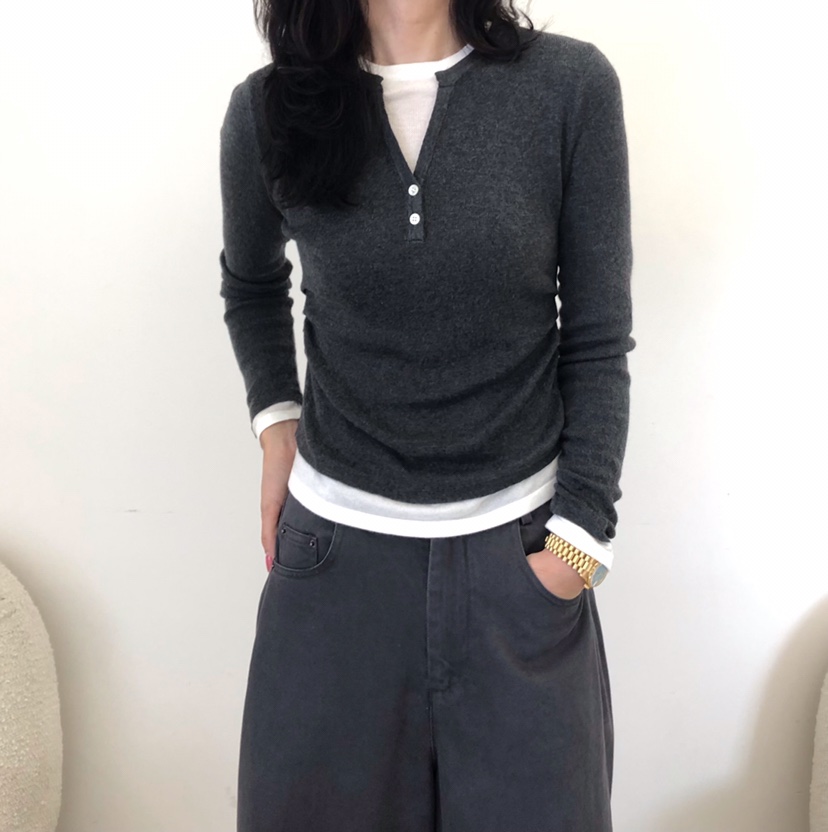 GLAD SOME韓國直郵女士新品人氣真品休閑針織衫假兩件褶皺GLAD SOME針織衫圖色2