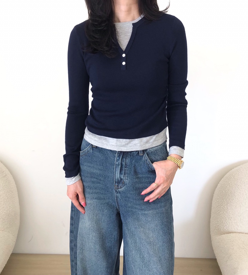 GLAD SOME韓國直郵女士新品人氣真品休閑針織衫假兩件褶皺GLAD SOME針織衫圖色3