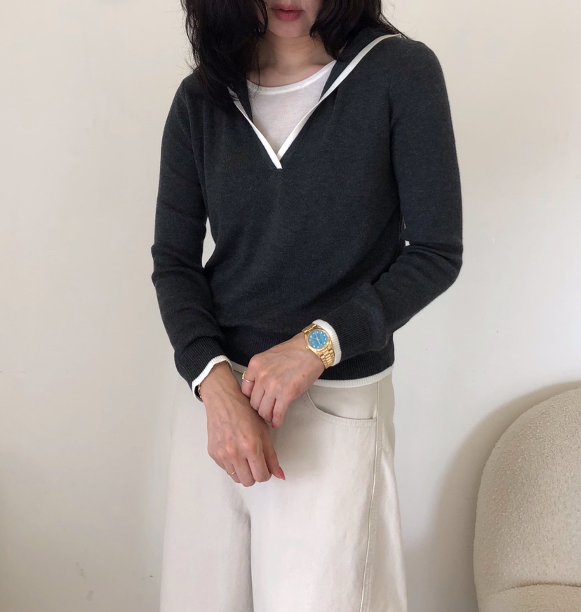 GLAD SOME東大門直郵女裝新品休閑針織衫假兩件連帽衫撞色GLAD SOME針織衫