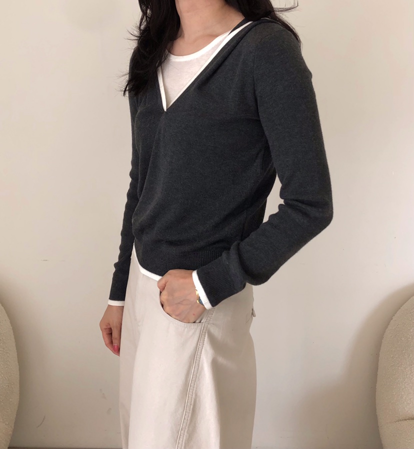 GLAD SOME東大門直郵女裝新品休閑針織衫假兩件連帽衫撞色GLAD SOME針織衫