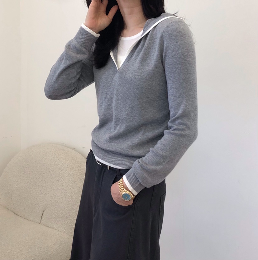 GLAD SOME東大門直郵女裝新品休閑針織衫假兩件連帽衫撞色GLAD SOME針織衫