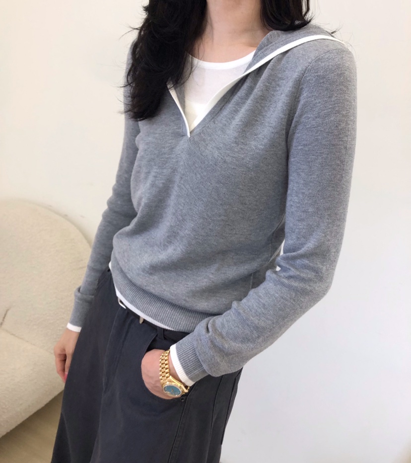 GLAD SOME東大門直郵女裝新品休閑針織衫假兩件連帽衫撞色GLAD SOME針織衫