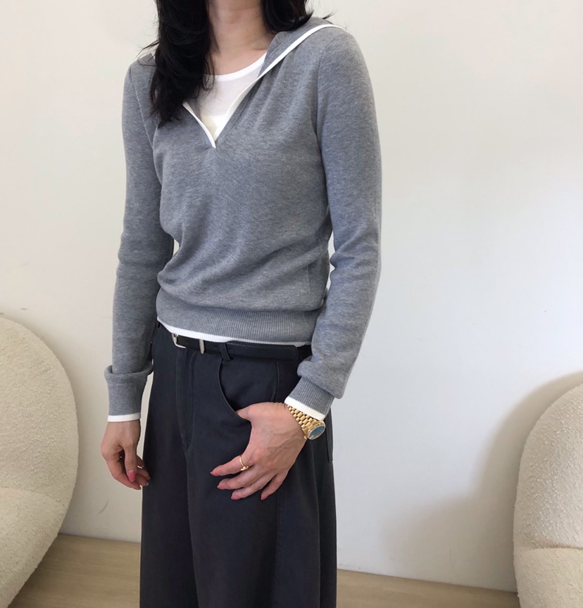 GLAD SOME東大門直郵女裝新品休閑針織衫假兩件連帽衫撞色GLAD SOME針織衫圖色1