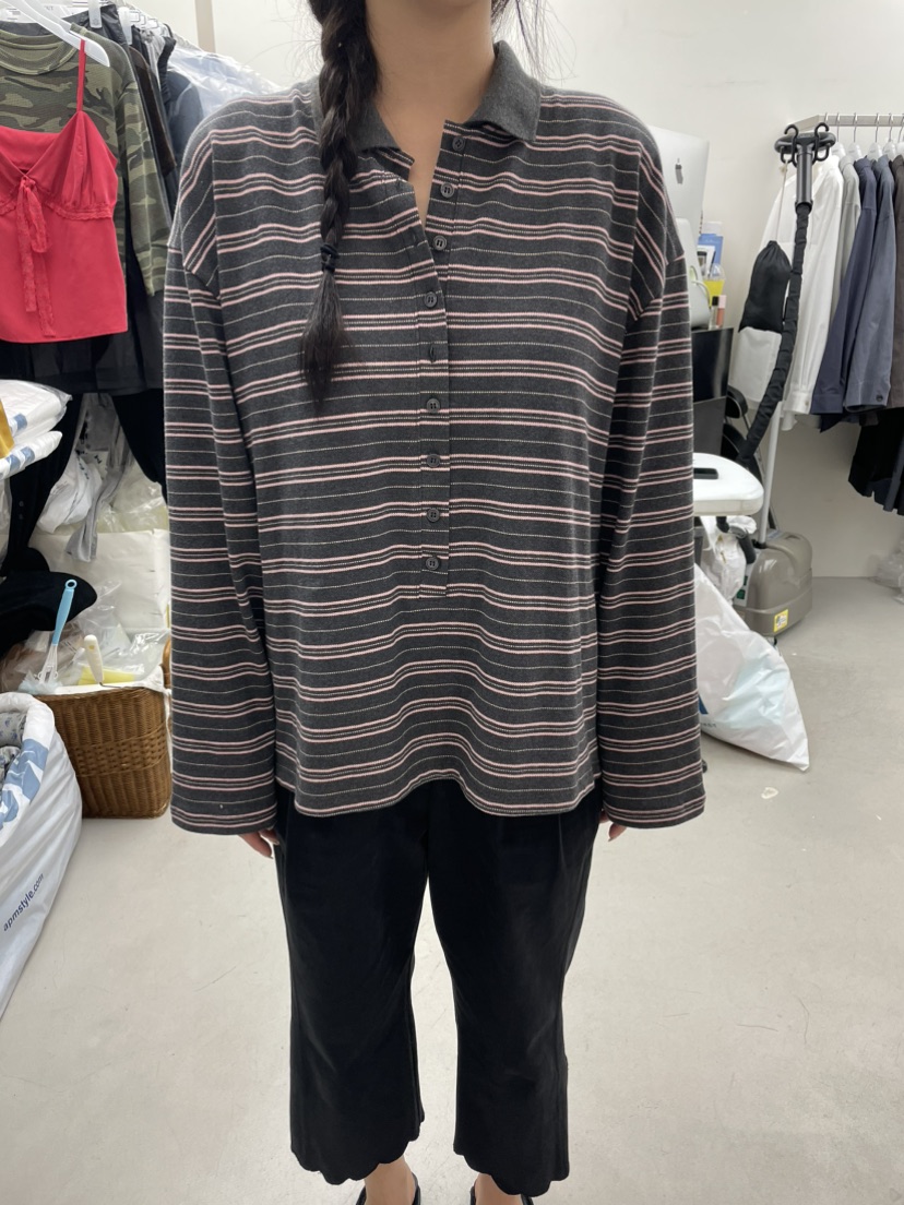 SOLD OUT韓國代購26秋冬新款時尚真品推薦人氣長袖T恤條紋SOLD OUT長袖T恤圖色2