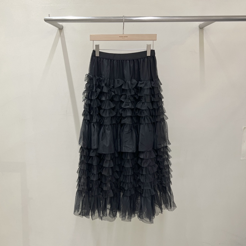 MARIE MARIE韓國直郵26秋冬新品休閑時尚推薦熱賣長裙褶邊MARIE MARIE長裙圖色2黑色