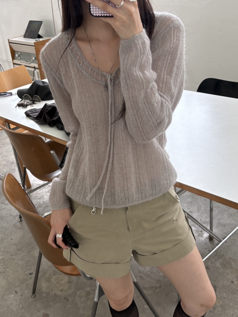 Verbena韓國代購女裝新款真品針織衫不含內搭馬海毛羊毛羅紋Verbena針織衫圖色3