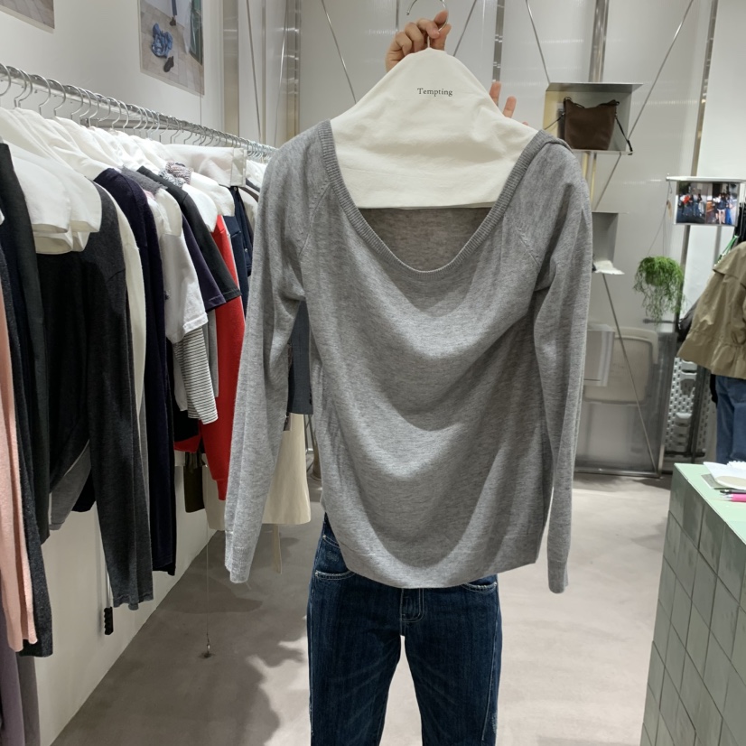 TEMPTING東大門代購26秋季新品推薦真品時尚長袖T恤羊毛露肩TEMPTING長袖T恤圖色1