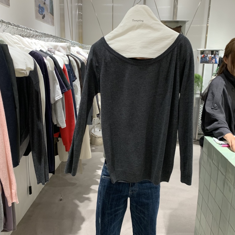 TEMPTING東大門代購26秋季新品推薦真品時尚長袖T恤羊毛露肩TEMPTING長袖T恤圖色3