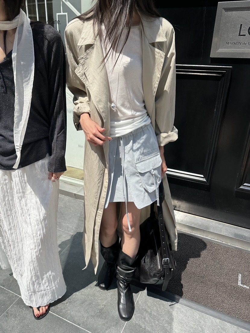 BOWIE東大門實拍女裝新品時尚推薦真品休閑長款風衣含腰帶BOWIE長款風衣