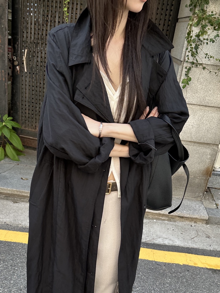 BOWIE東大門實拍女裝新品時尚推薦真品休閑長款風衣含腰帶BOWIE長款風衣