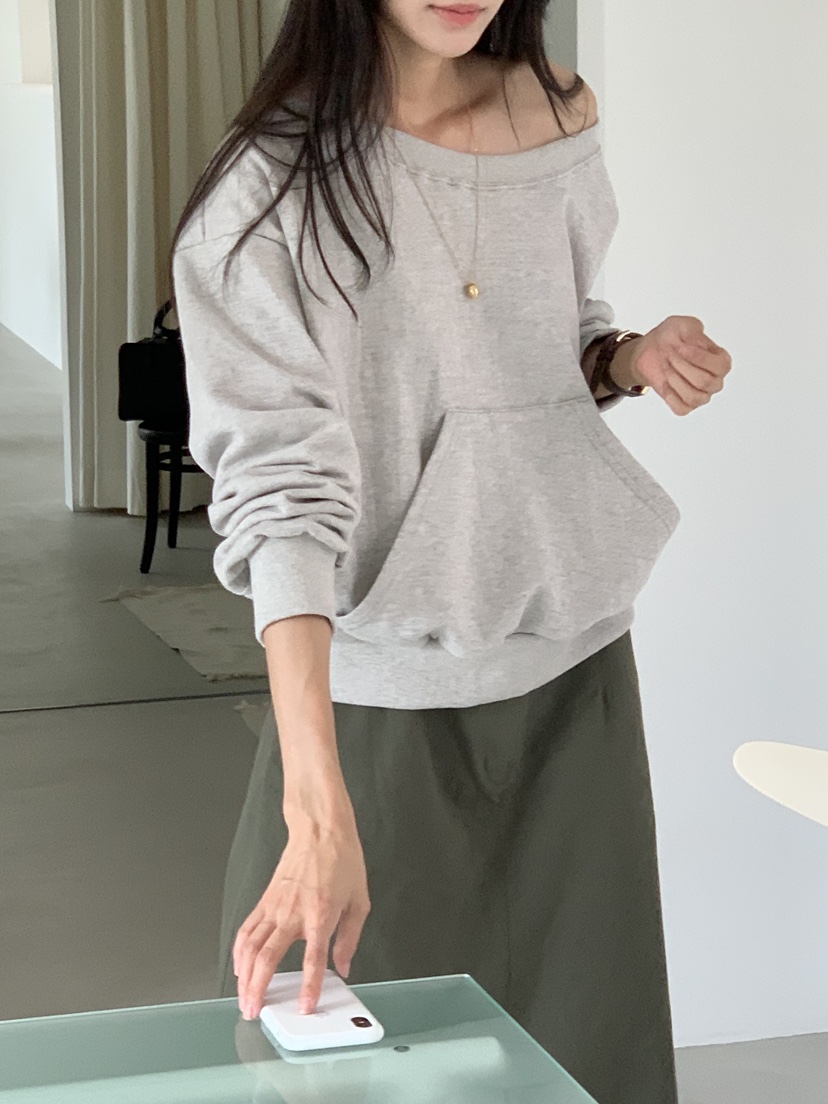 WOOD韓國代購女士新款時尚推薦真品熱賣休閑衛衣不對稱口袋WOOD-2件起衛衣