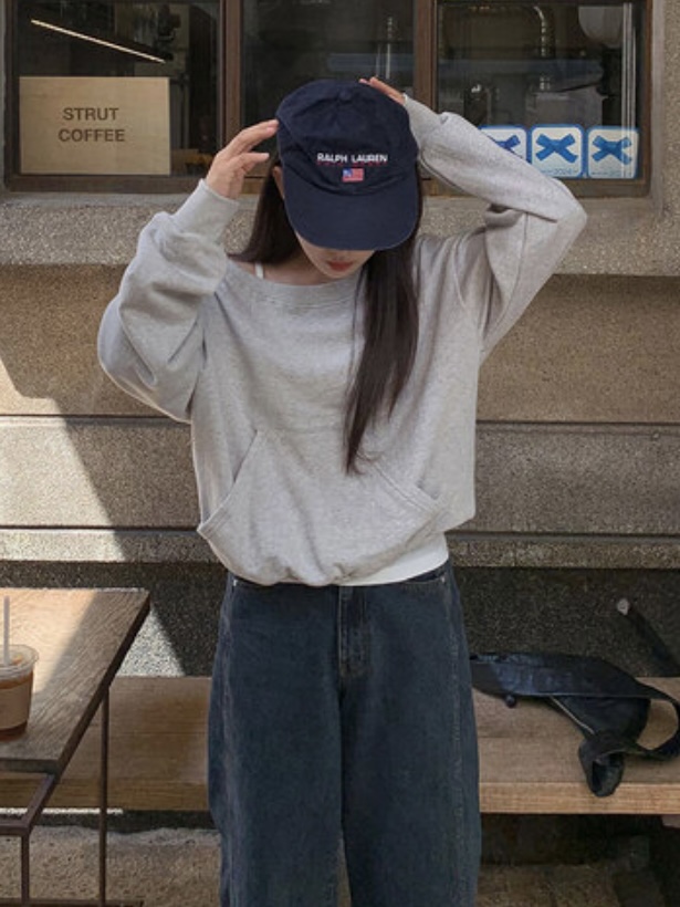 WOOD韓國代購女士新款時尚推薦真品熱賣休閑衛衣不對稱口袋WOOD-2件起衛衣圖色1