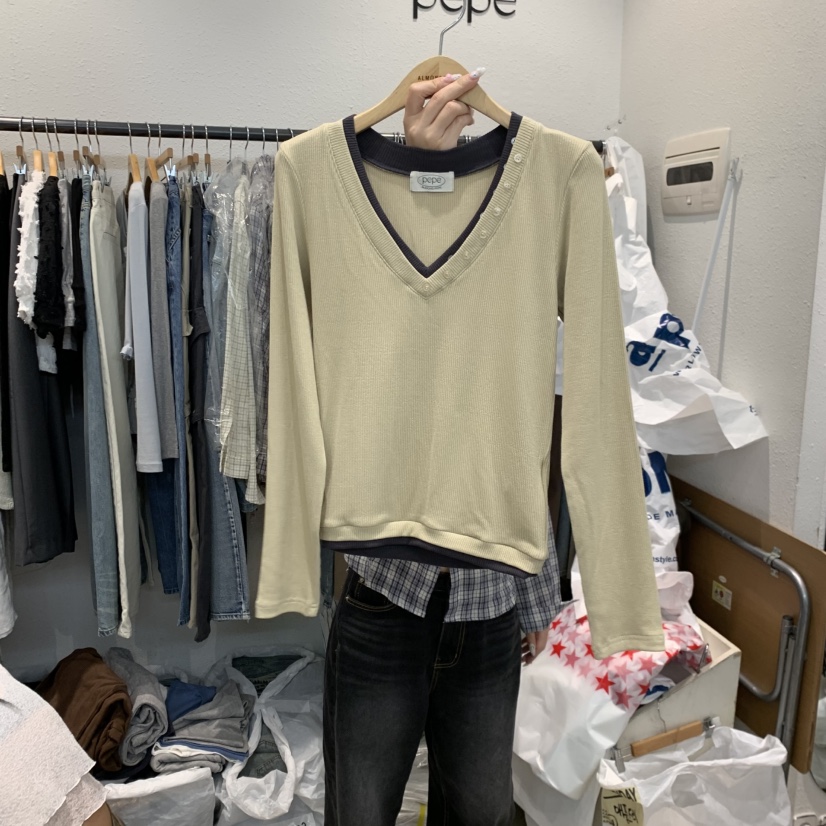 ALMOND PEPE韓國代購26秋冬新品人氣熱賣休閑推薦長袖T恤ALMOND PEPE長袖T恤圖色1