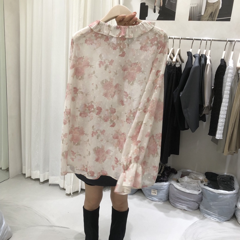 A Flan東大門實拍女士新品時尚熱賣休閑襯衫蕾絲衫花朵圓點AFN/FLAN EDITION襯衫/蕾絲衫