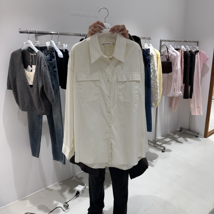 X韓國代購26秋季新款熱賣真品推薦時尚休閑人氣襯衫蕾絲衫ARCHIVEPIECE TAG襯衫/蕾絲衫圖色2