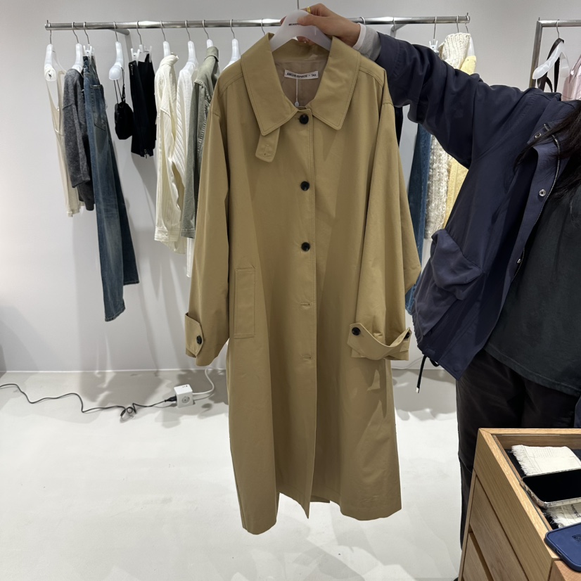 X韓國代購26秋季新款人氣熱賣推薦時尚休閑長款風衣含腰帶ARCHIVEPIECE TAG長款風衣圖色1