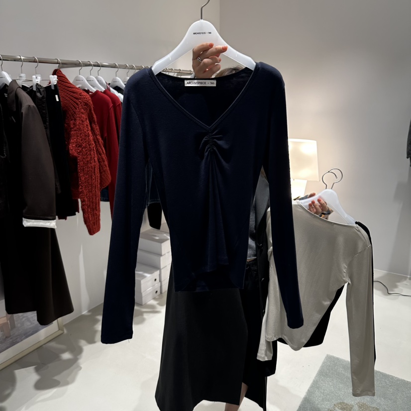 X韓國直郵女士新品時尚休閑熱賣人氣真品推薦長袖T恤刺繡ARCHIVEPIECE TAG長袖T恤圖色2深藍色