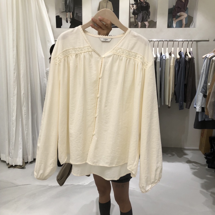 A Flan韓國直郵女士新款休閑時尚人氣真品襯衫蕾絲衫蕾絲AFN/FLAN EDITION襯衫/蕾絲衫圖色1