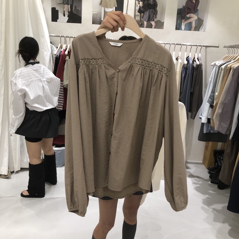 A Flan韓國直郵女士新款休閑時尚人氣真品襯衫蕾絲衫蕾絲AFN/FLAN EDITION襯衫/蕾絲衫圖色2