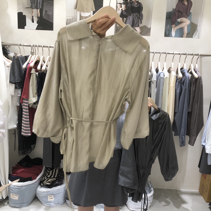 A Flan東大門代購女士新款真品人氣熱賣襯衫蕾絲衫天絲含繩AFN/FLAN EDITION襯衫/蕾絲衫