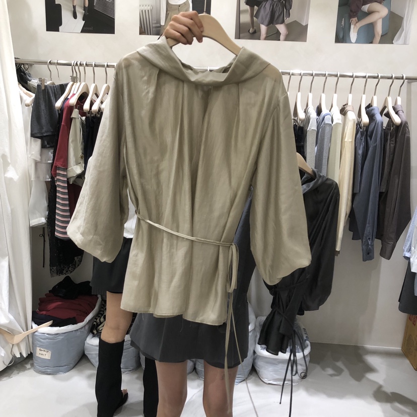 A Flan東大門代購女士新款真品人氣熱賣襯衫蕾絲衫天絲含繩AFN/FLAN EDITION襯衫/蕾絲衫圖色1