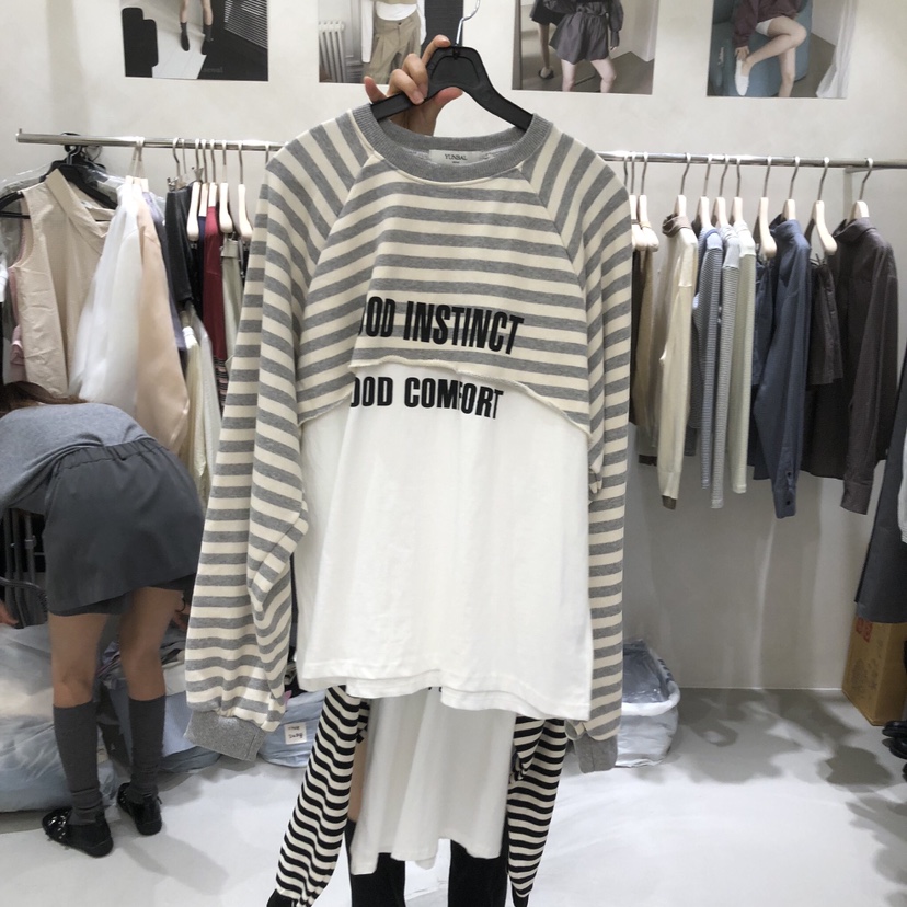 A Flan韓國直郵女士新品時尚推薦休閑熱賣真品衛衣假兩件AFN/FLAN EDITION衛衣圖色1
