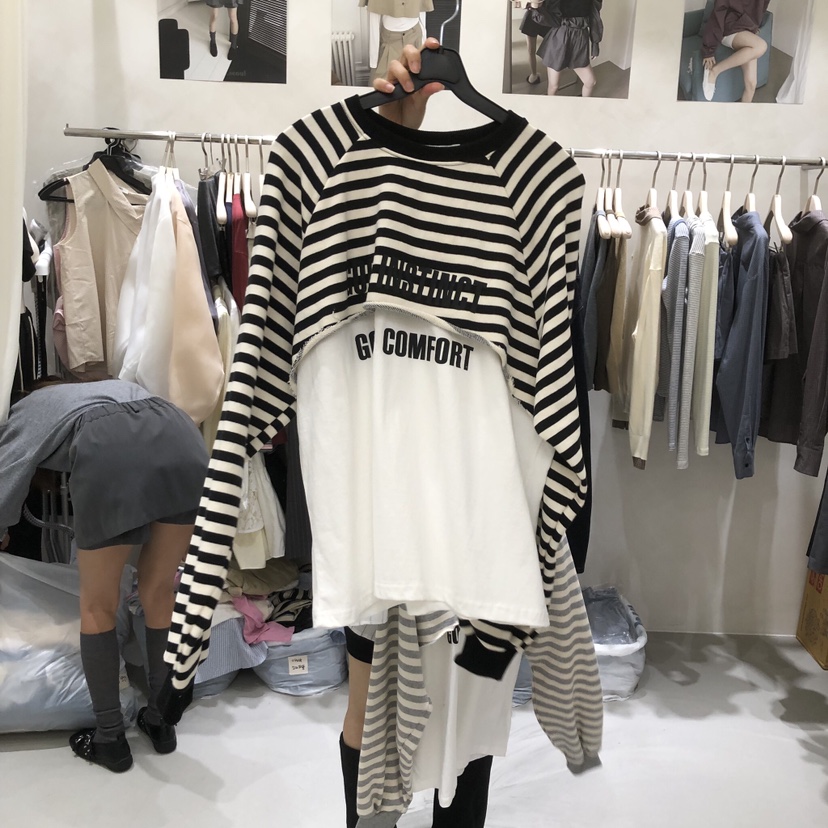 A Flan韓國直郵女士新品時尚推薦休閑熱賣真品衛衣假兩件AFN/FLAN EDITION衛衣圖色2