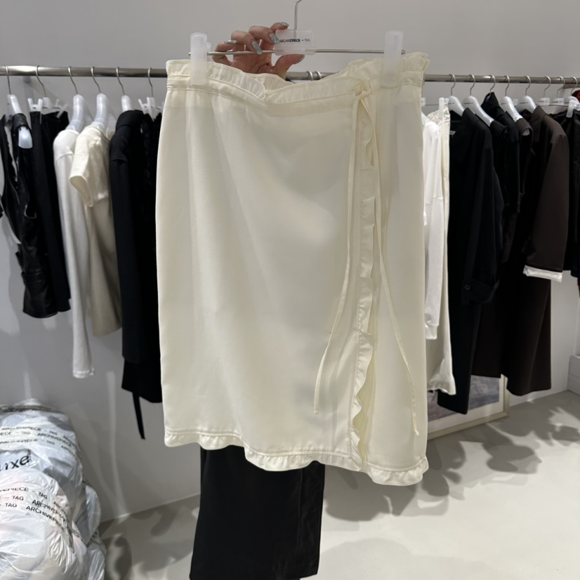 X韓國直郵26秋冬新款真品推薦時尚休閑人氣半身裙中短裙褶邊ARCHIVEPIECE TAG半身裙/中短裙圖色1