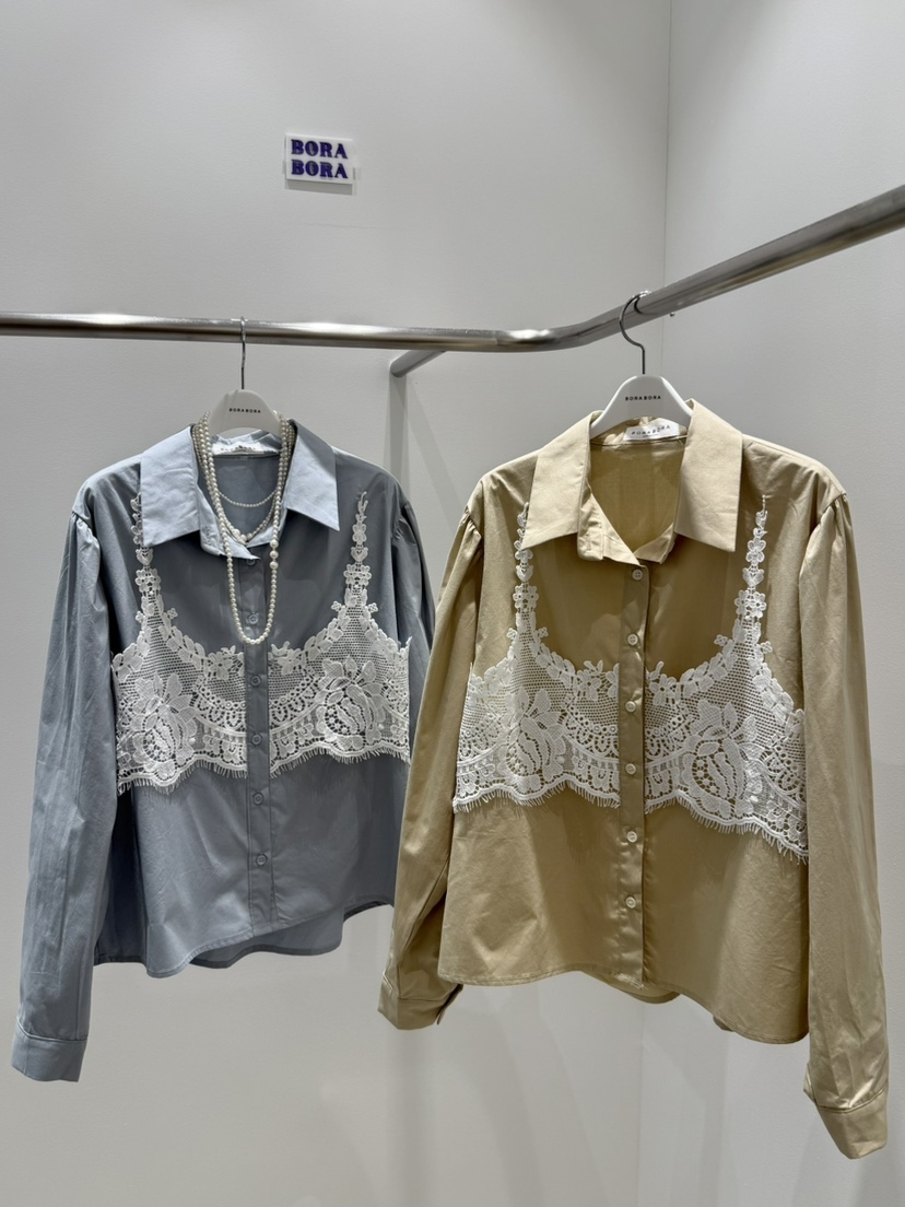 X韓國直郵女裝新品真品時尚休閑熱賣人氣襯衫蕾絲衫假兩件BORABORA襯衫/蕾絲衫