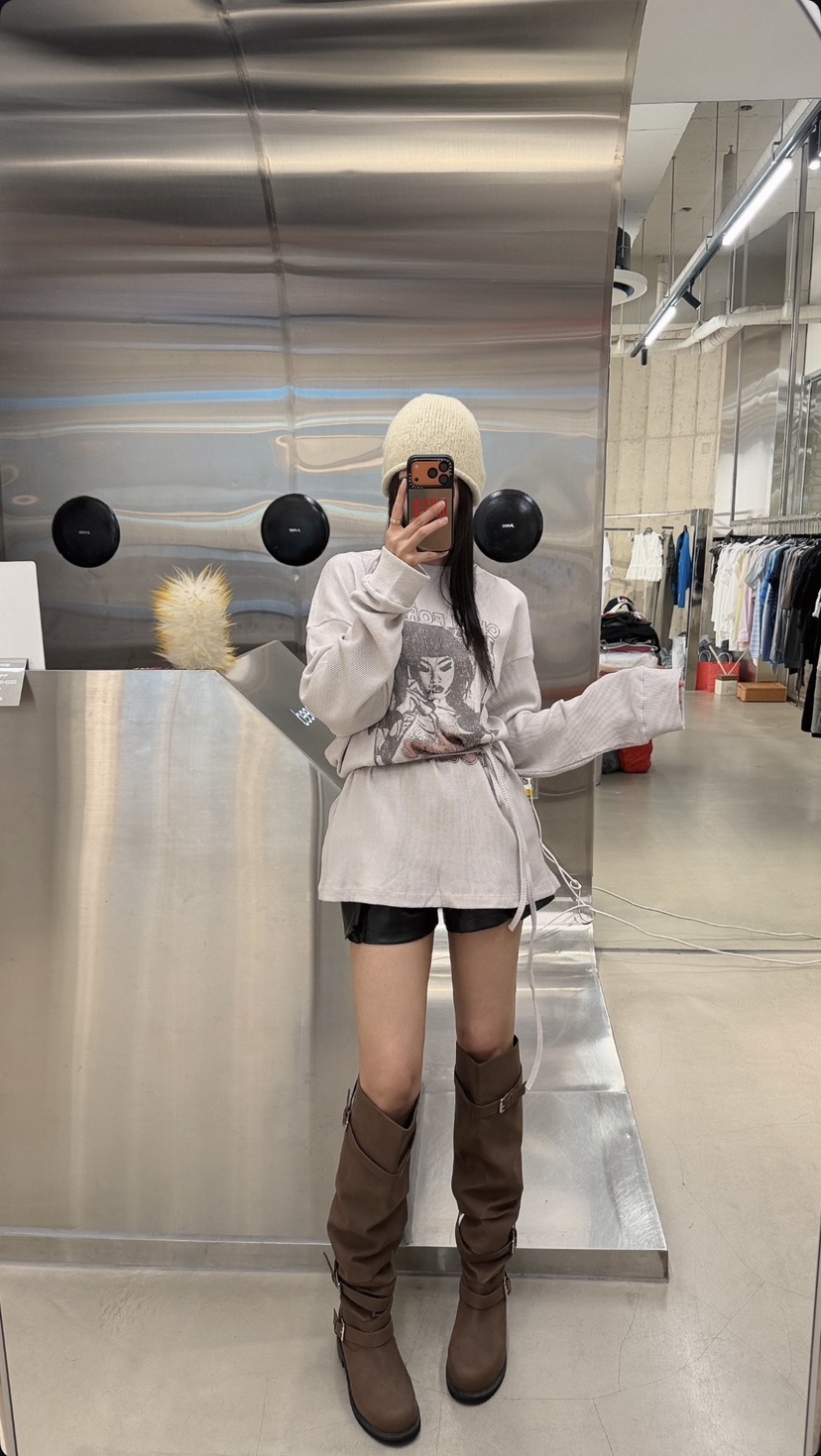 OKIE韓國直郵女士新品人氣時尚休閑真品長袖T恤華夫格套裝OKIE長袖T恤