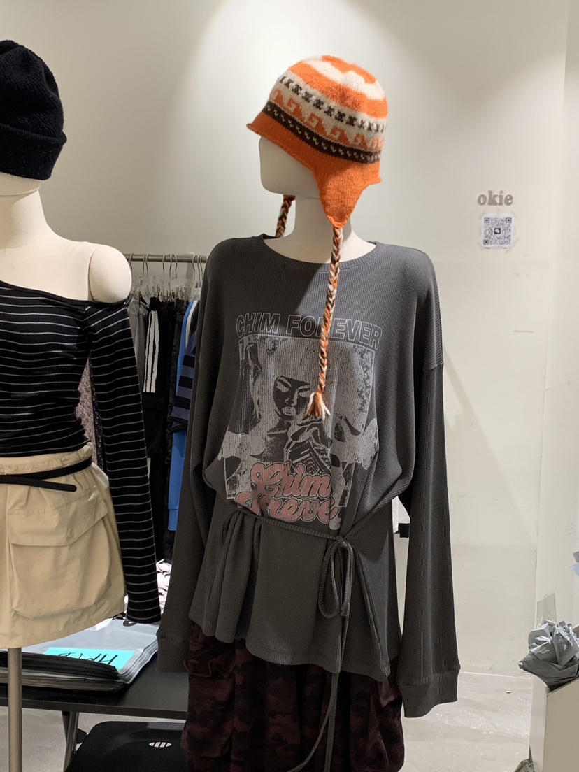 OKIE韓國直郵女士新品人氣時尚休閑真品長袖T恤華夫格套裝OKIE長袖T恤
