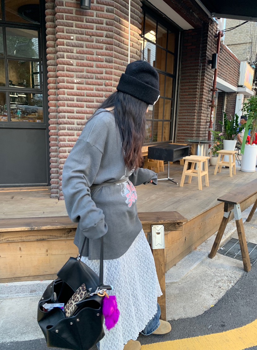 OKIE韓國直郵女士新品人氣時尚休閑真品長袖T恤華夫格套裝OKIE長袖T恤