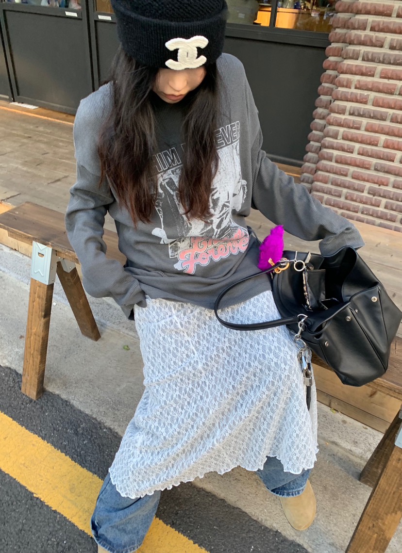 OKIE韓國直郵女士新品人氣時尚休閑真品長袖T恤華夫格套裝OKIE長袖T恤