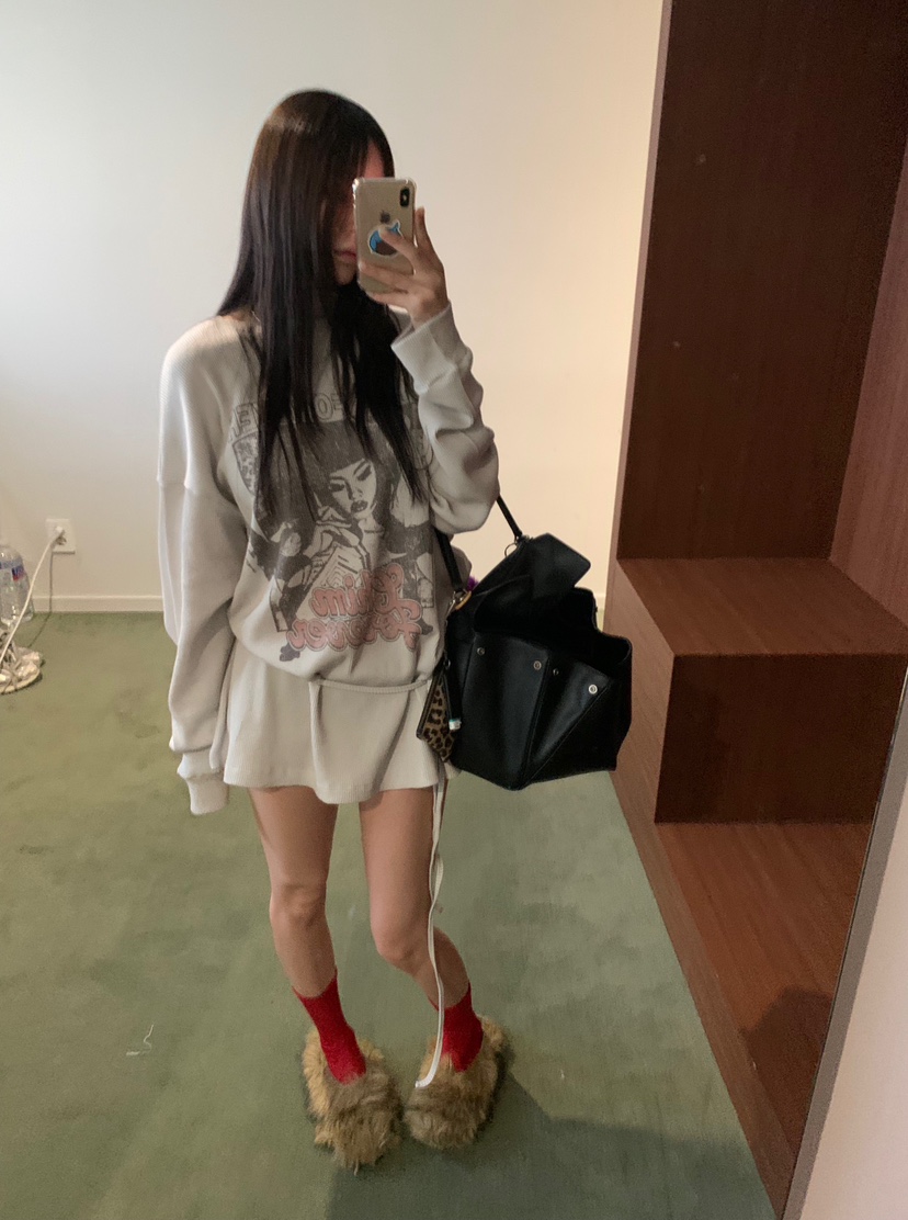 OKIE韓國直郵女士新品人氣時尚休閑真品長袖T恤華夫格套裝OKIE長袖T恤
