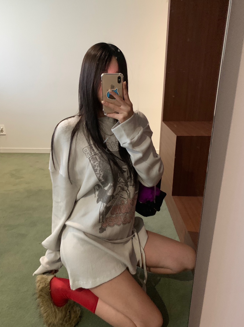 OKIE韓國直郵女士新品人氣時尚休閑真品長袖T恤華夫格套裝OKIE長袖T恤