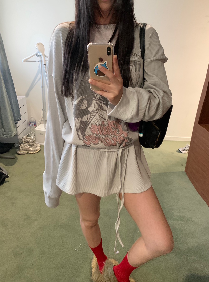 OKIE韓國直郵女士新品人氣時尚休閑真品長袖T恤華夫格套裝OKIE長袖T恤圖色1