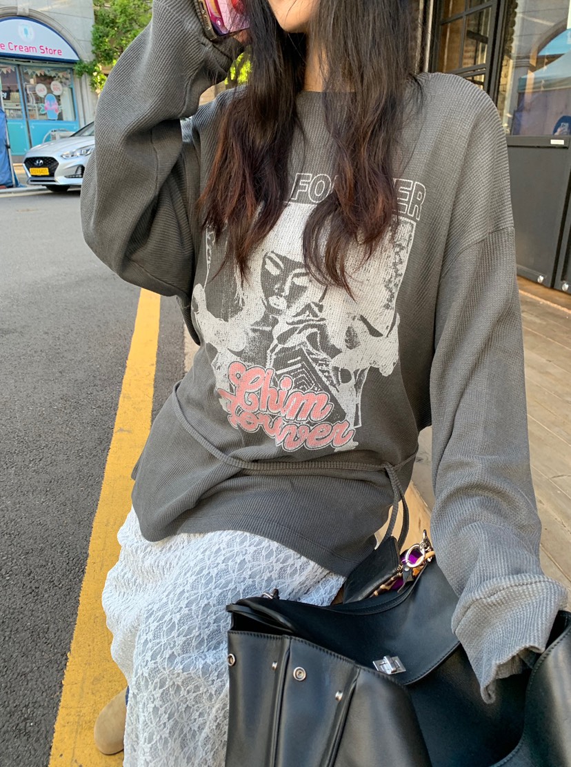 OKIE韓國直郵女士新品人氣時尚休閑真品長袖T恤華夫格套裝OKIE長袖T恤圖色2